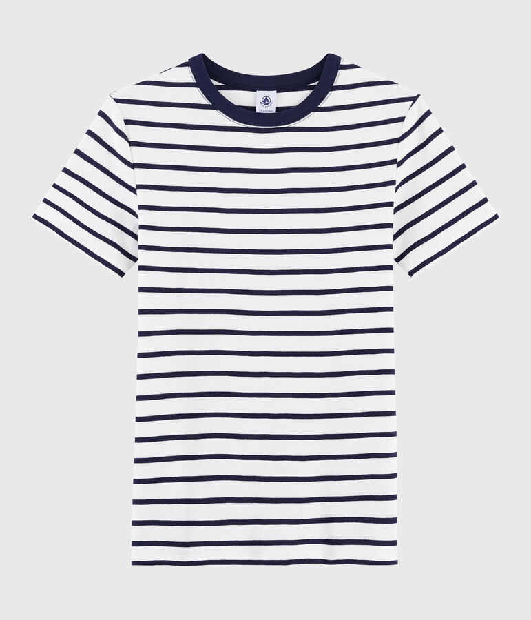 Iconisch Dames T-shirt met ronde hals wit/blauw