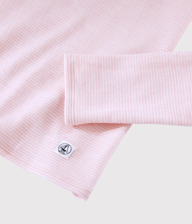 T-shirt laine et coton Femme rose/blanc