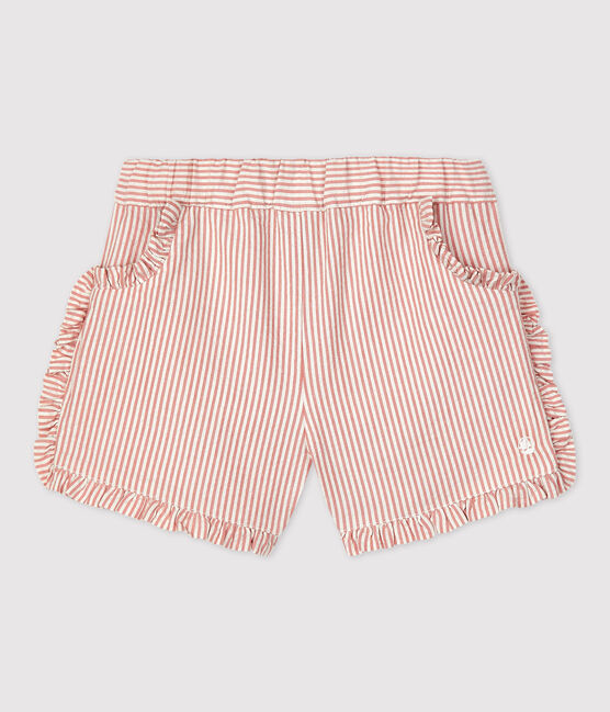 Short rayé en seercucker bio bébé rose PAPAYE/ MARSHMALLOW