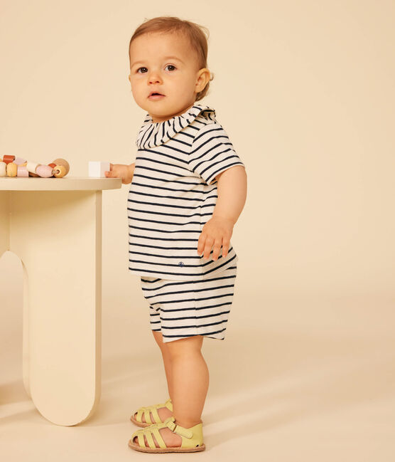 Bloesje met korte mouw van jersey voor baby's wit AVALANCHE/blauw SMOKING