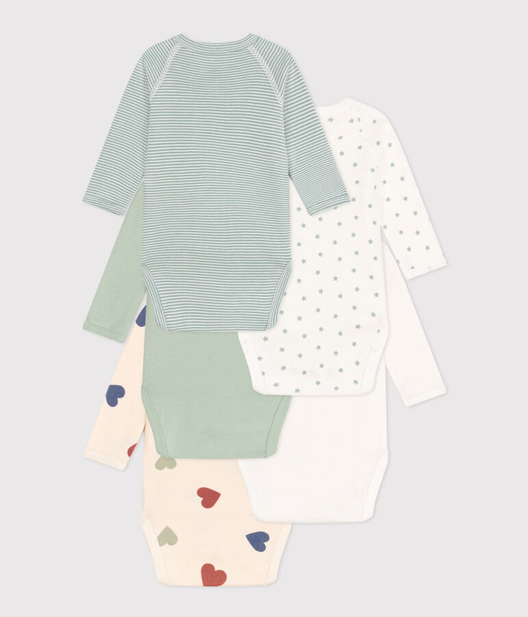 Set van 5 katoenen overslagbody's met lange mouw voor baby's multicouleur
