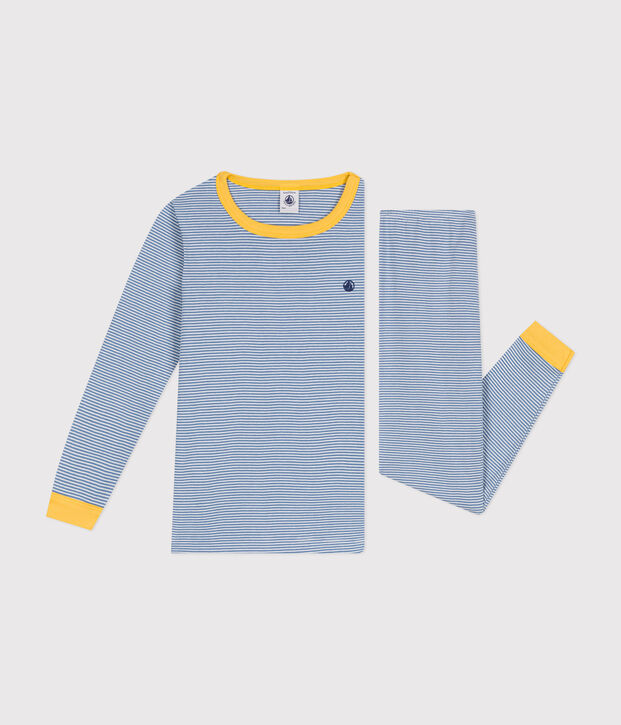 Gestreepte katoenen pyjama voor kinderen. blauw/wit