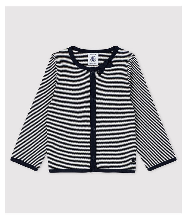 Milleraies cardigan voor babymeisjes in 2x2 rib. blauw/wit