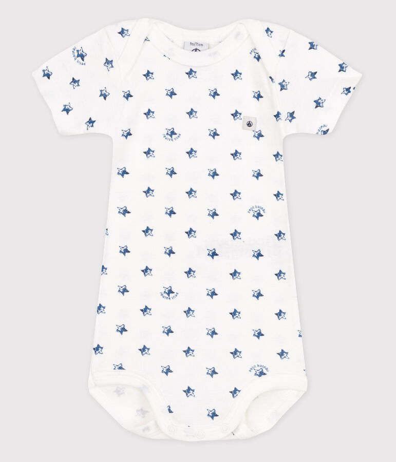 Babybody met korte mouwen wit/blauw