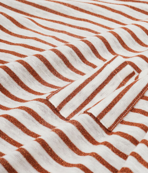 Dames-t-shirt met lange mouwen van linnen wit/roze