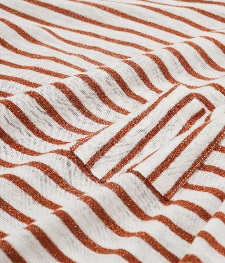 Dames-t-shirt met lange mouwen van linnen wit MARSHMALLOW/roze COPPER CN