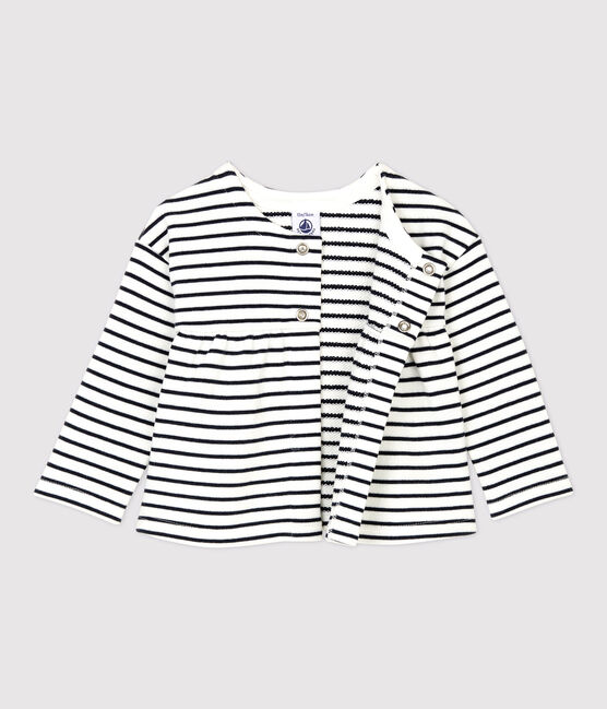 Cardigan en molleton bébé. blanc MARSHMALLOW/bleu SMOKING