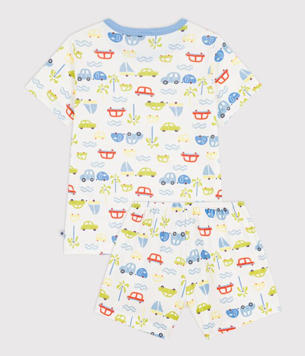 Katoenen korte kinderpyjama met autootjesprint wit/multicouleur