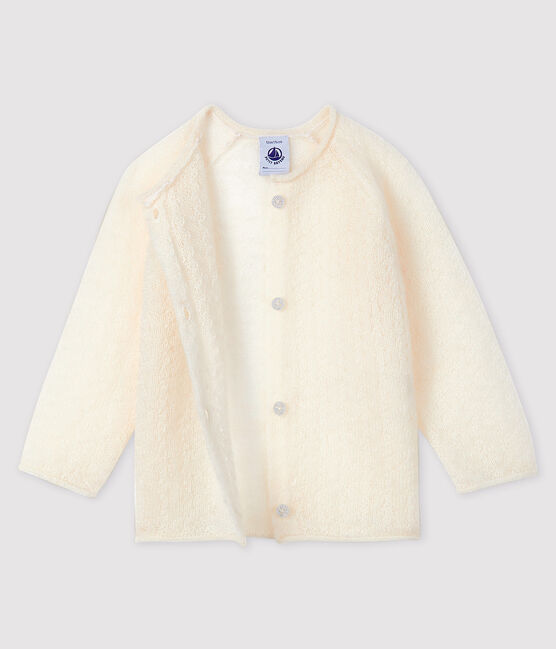 Gebreide cardigan voor meisjesbaby wit MARSHMALLOW