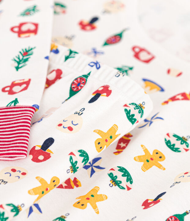 Katoenen pyjama met kerstprint wit/multicouleur