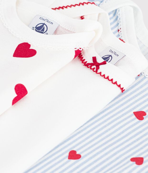 Setje van katoenen babybody's met lange mouwen en hartjesprint multicouleur