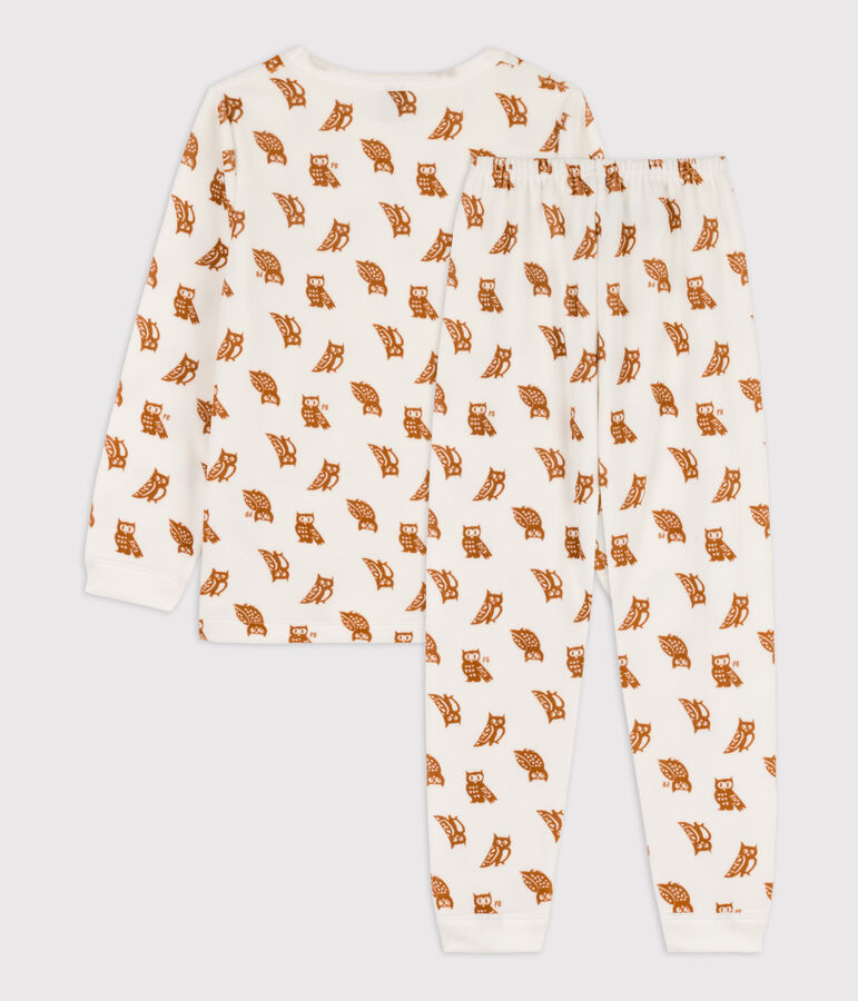 Fluwelen pyjama voor kleine meisjes en jongens wit MARSHMALLOW/ ECUREUIL