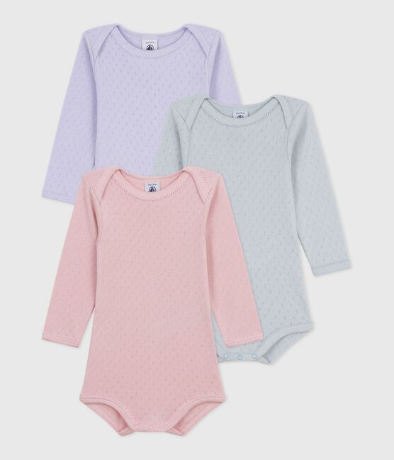 Setje van opengewerkt katoenen babybodys met lange mouwen variante 1