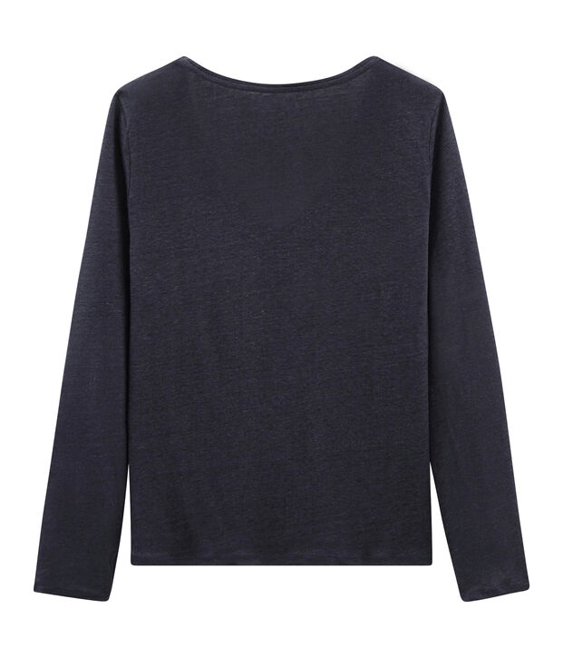 T-shirt met lange mouwen van ge&iuml;riseerd linnen blauw/roze