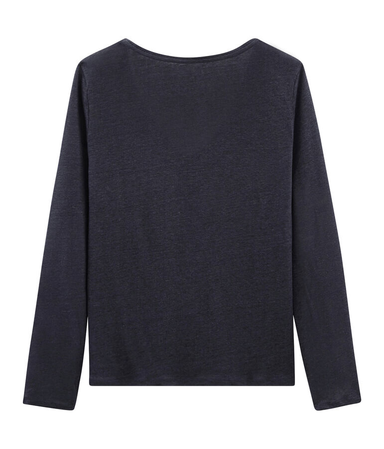 T-shirt met lange mouwen van ge&iuml;riseerd linnen blauw/roze