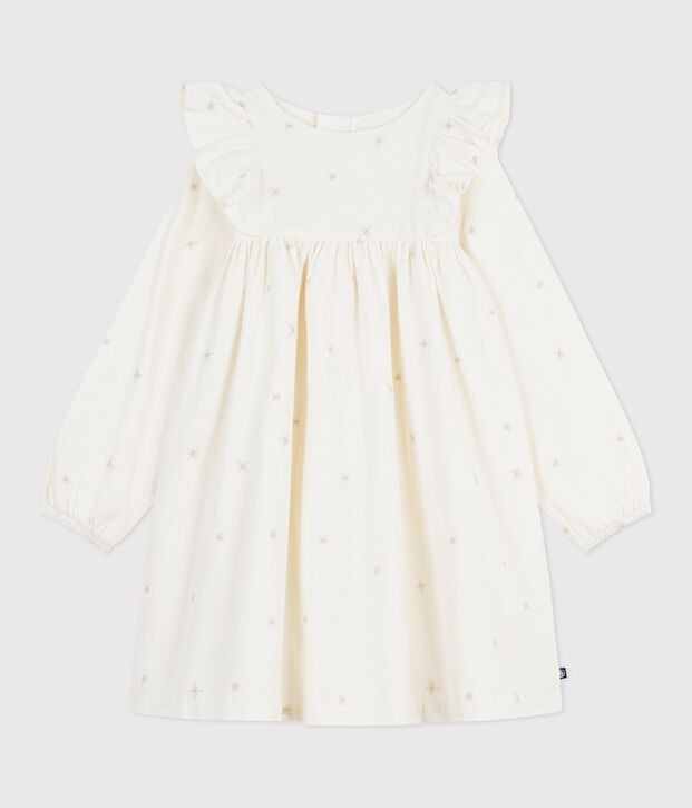 Robe enfant manches longues en velours unie &eacute;cru/gris