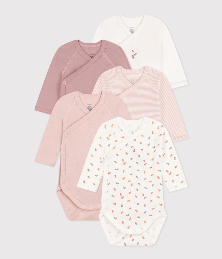 Lot de 5 bodies crois&eacute;s manches longues en coton multicouleur