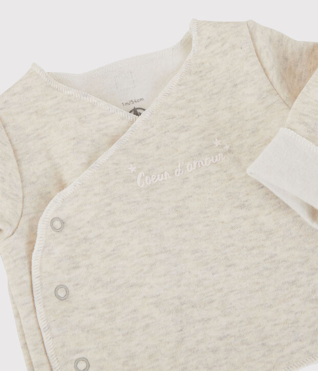 Gechineerde grijze cardigan baby van biologische katoenjersey beige