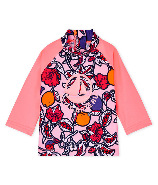 Milieuvriendelijk anti-UV UPF 50+ T-shirt babymeisje roze MERVEILLE/wit MULTICO