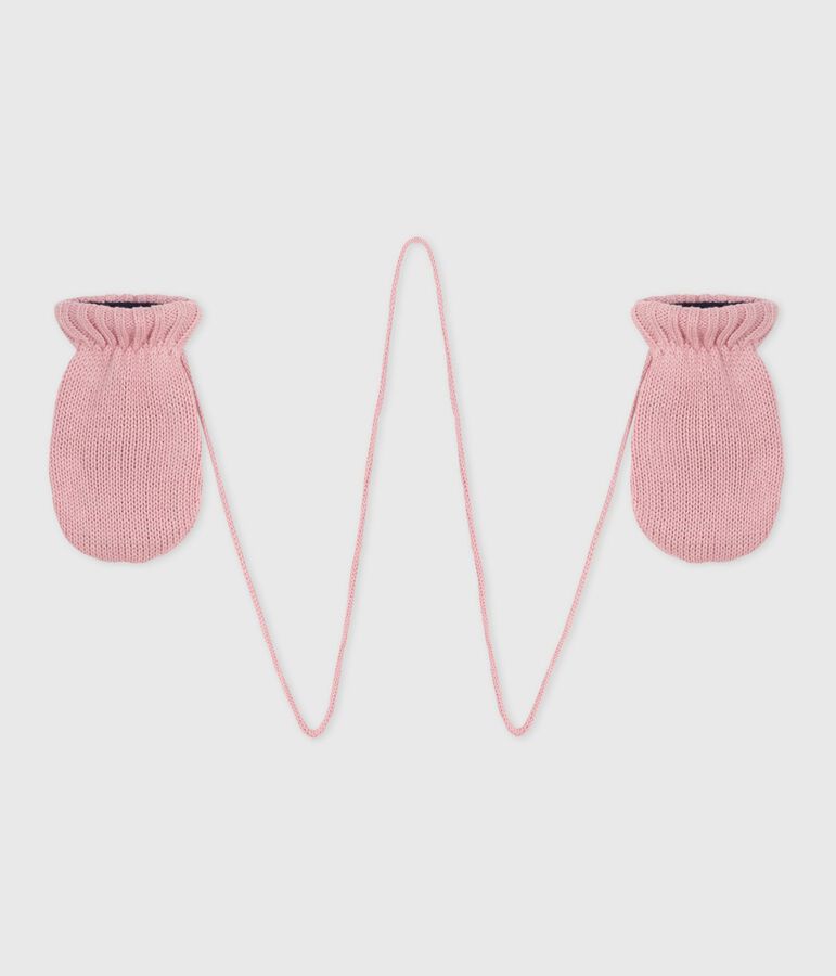 Moufles b&eacute;b&eacute; en tricot doubl&eacute; en polaire rose