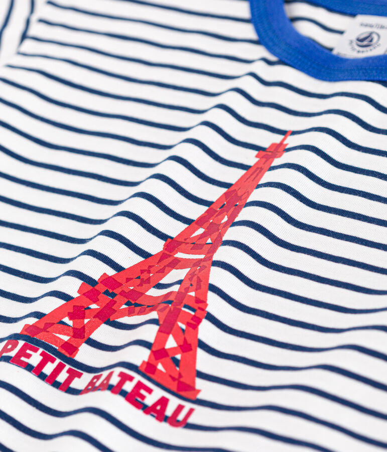 T-shirt met korte mouw van jersey voor kinderen wit/blauw