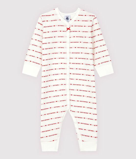 Dors-bien sans pieds Petit Bateau Je T'aime bébé en jacquard blanc MARSHMALLOW/rouge TERKUIT