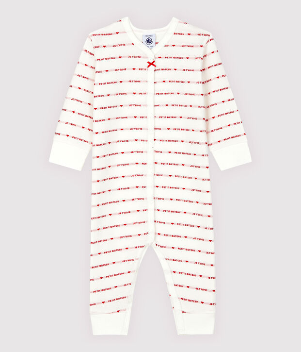 Petit Bateau Je T'aime babypyjama zonder voetjes van jacquard wit/rood