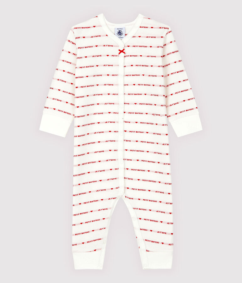 Petit Bateau Je T'aime babypyjama zonder voetjes van jacquard wit MARSHMALLOW/rood TERKUIT