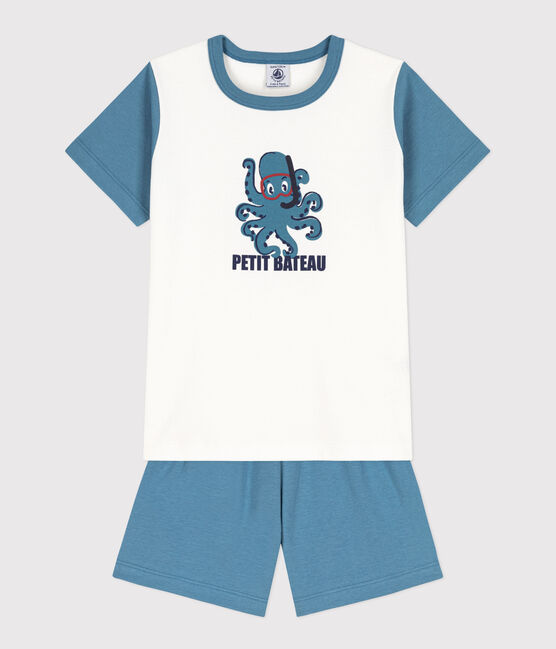 Korte pyjama met inktvis in katoen voor jongens/meisjes LAVIS/ MARSHMALLOW