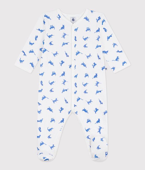 Babypyjama in tubic met kattenprint wit MARSHMALLOW/ CREPUSCULE
