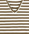 T-shirt femme col V en côte originale rayée marron SHITAKE/blanc MARSHMALLOW