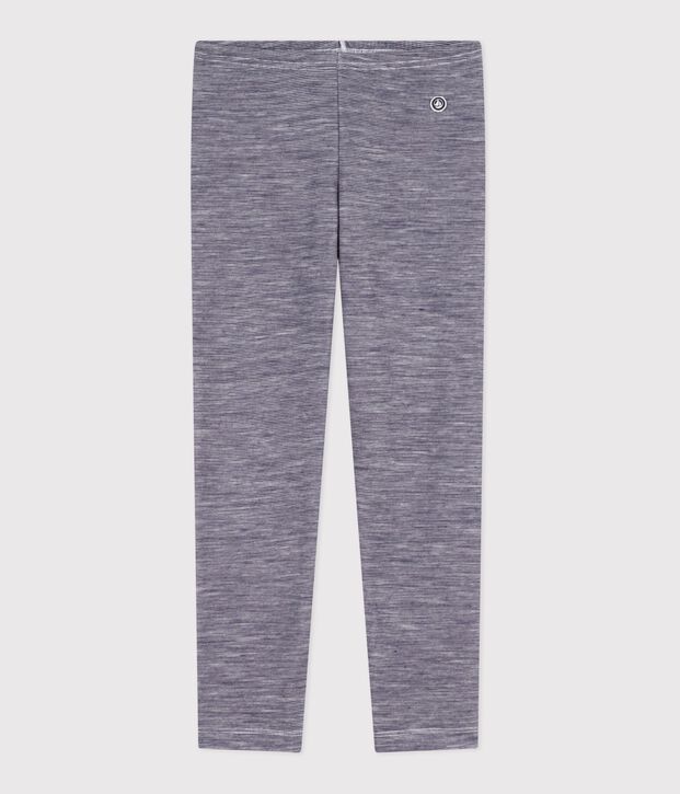 Legging enfant en laine et coton &agrave; rayures bleu/blanc