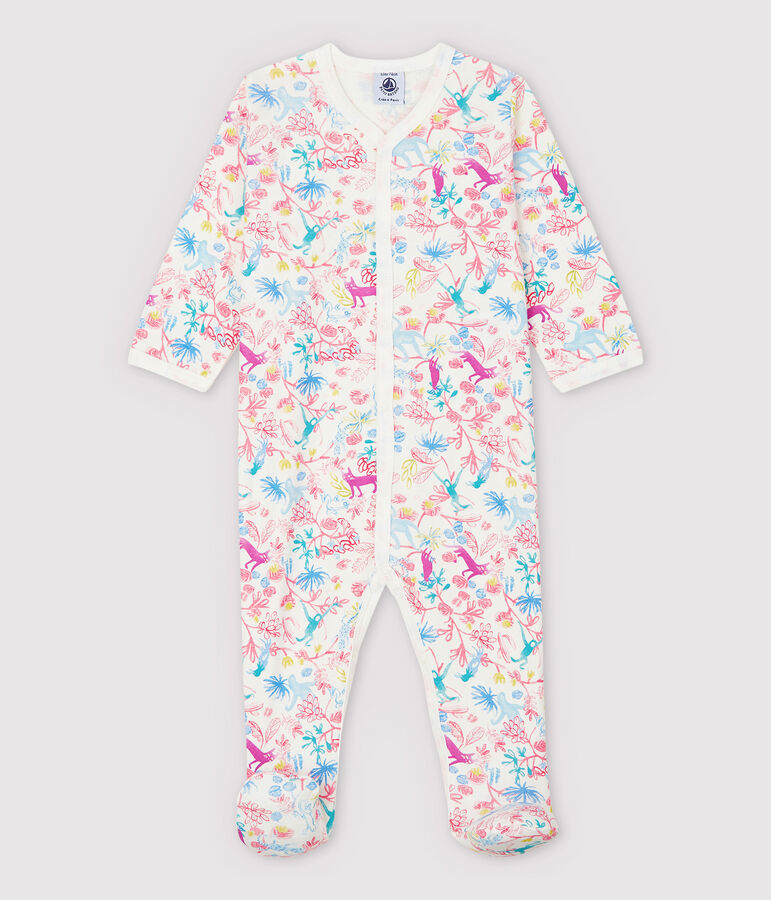 Katoenen jungle babypyjama voor babymeisjes wit MARSHMALLOW/wit MULTICO