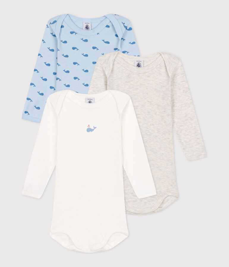 Lot de 3 bodies manches longues en coton baleine b&eacute;b&eacute; multicouleur