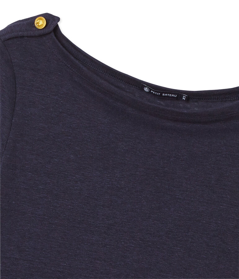 Dames-T-shirt in linnen blauw SMOKING