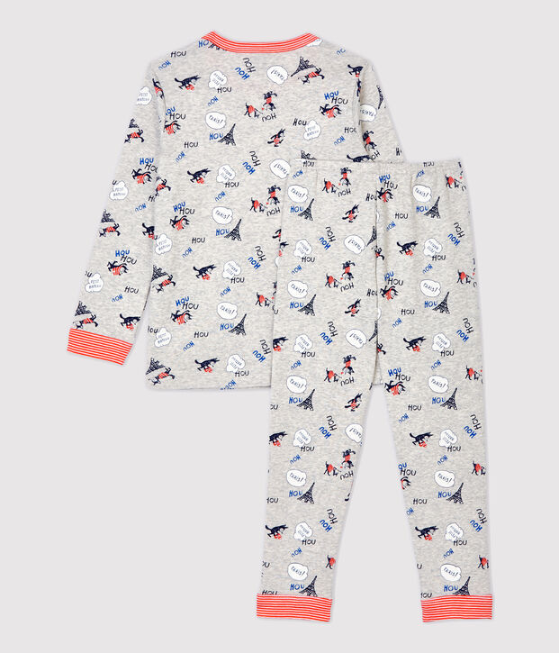 Pyjama imprim&eacute; Paris petit gar&ccedil;on en coton biologique gris/multicouleur