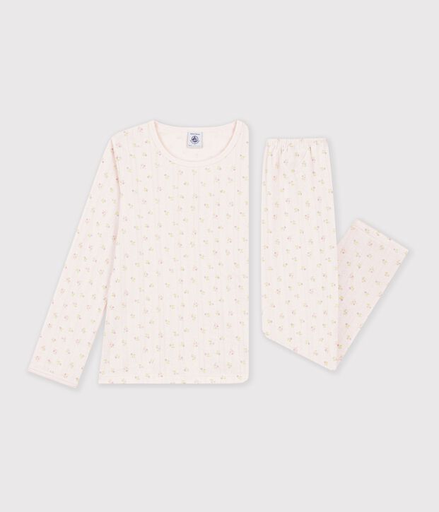 Pyjama femme en coton ajour&eacute; beige/roze/multicouleur