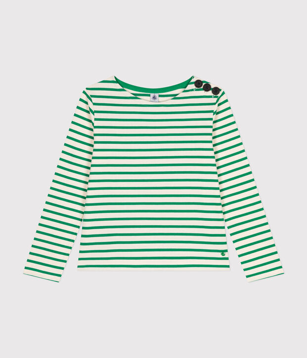 Katoenen marinetruitje met knoopsluiting voor dames ecru/groen