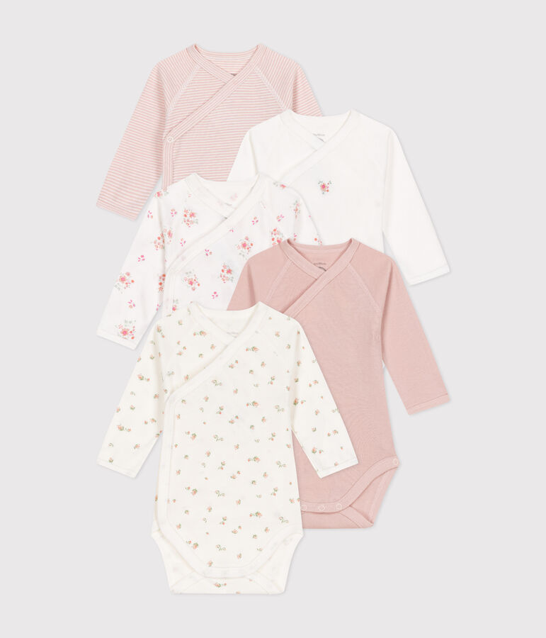Lot de 5 bodies crois&eacute;s manches longues en coton b&eacute;b&eacute; multicouleur