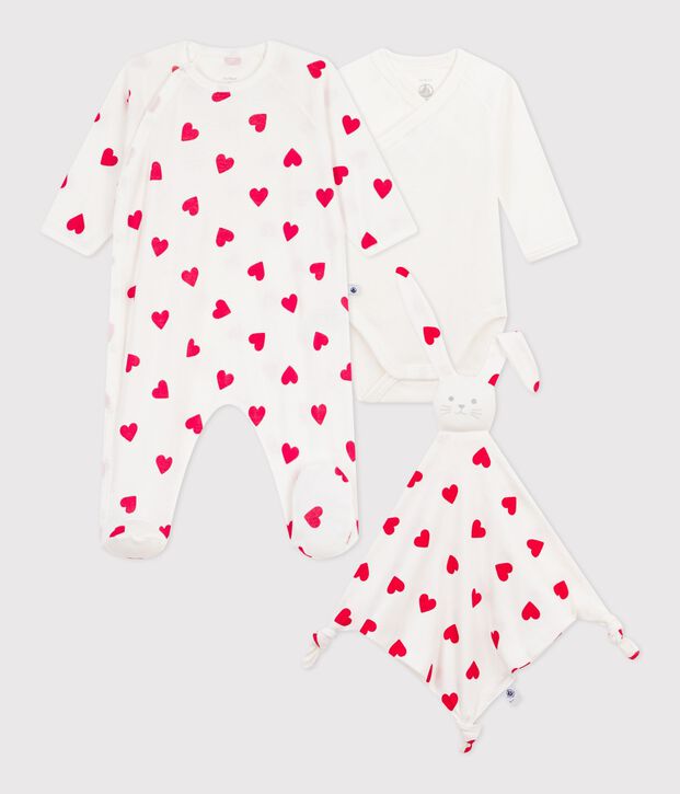 Geboortegeschenkset van katoen met hartprint multicouleur
