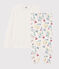 Pyjama fille / femme à fleurs bimatière blanc MARSHMALLOW/blanc MULTICO