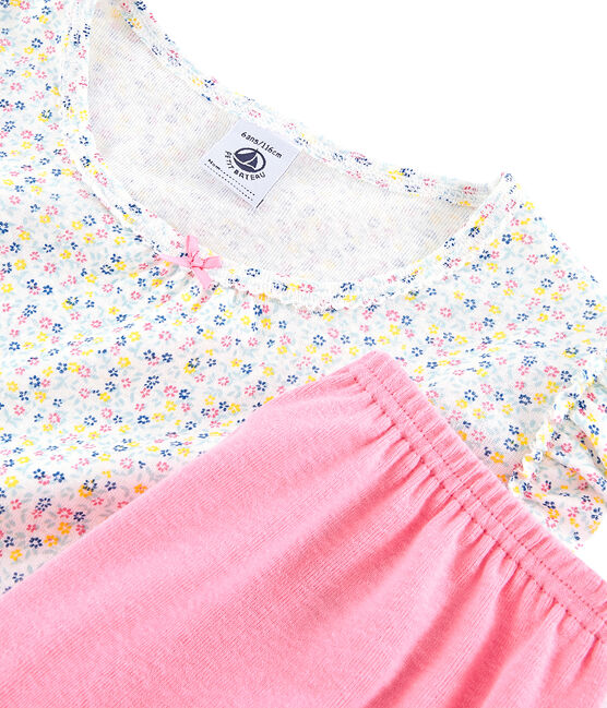Pyjacourt petite fille en lin/coton blanc MARSHMALLOW/blanc MULTICO