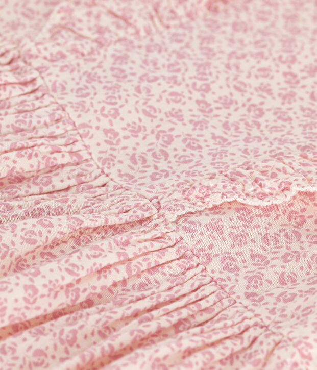 Meisjesjurk met korte mouwen en print in luchtig katoen ecru/roze