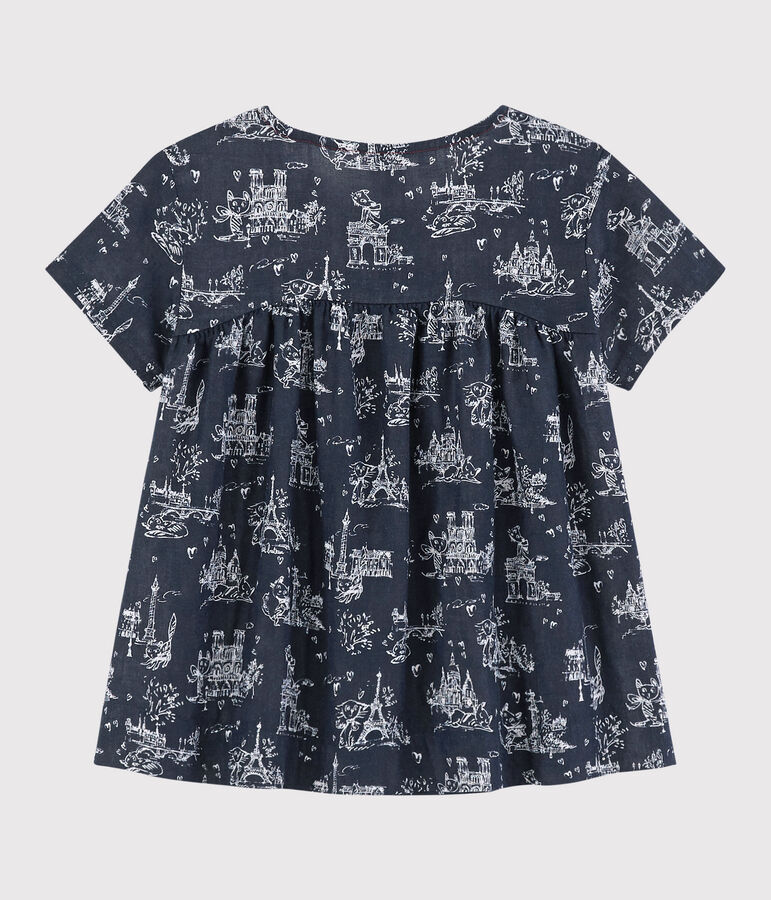 Blouse manches courtes en tubique enfant fille bleu/blanc