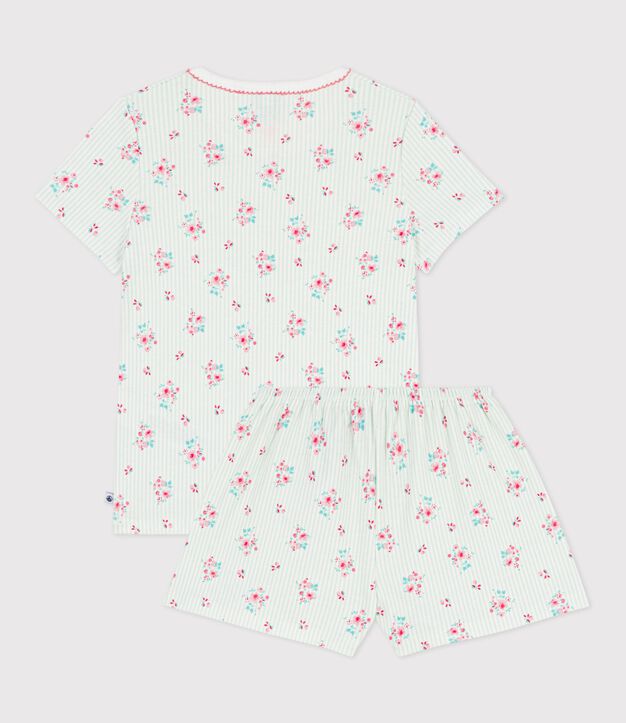 Pyjama short enfant en coton imprim&eacute; fleuri blanc/multicouleur