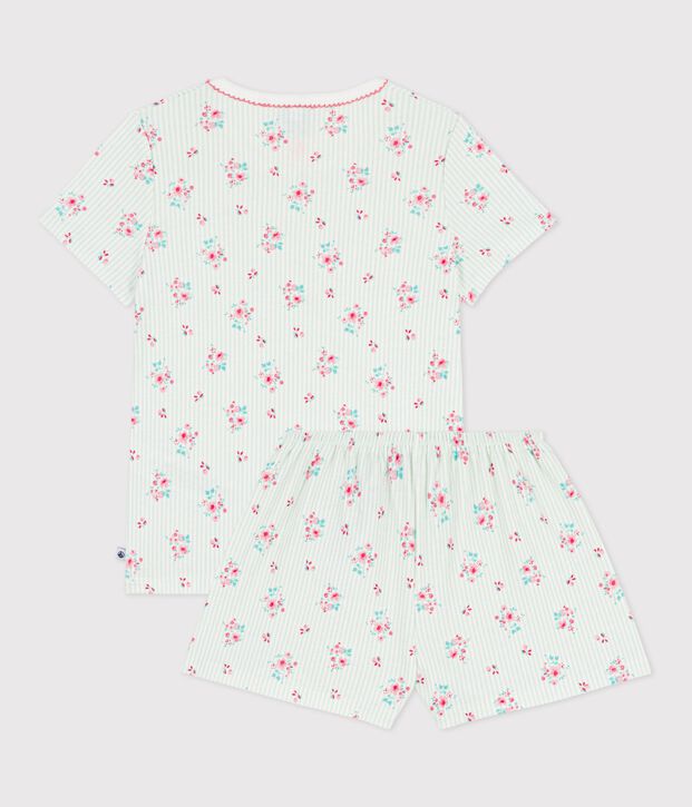 Pyjama short enfant en coton imprim&eacute; fleuri blanc/multicouleur