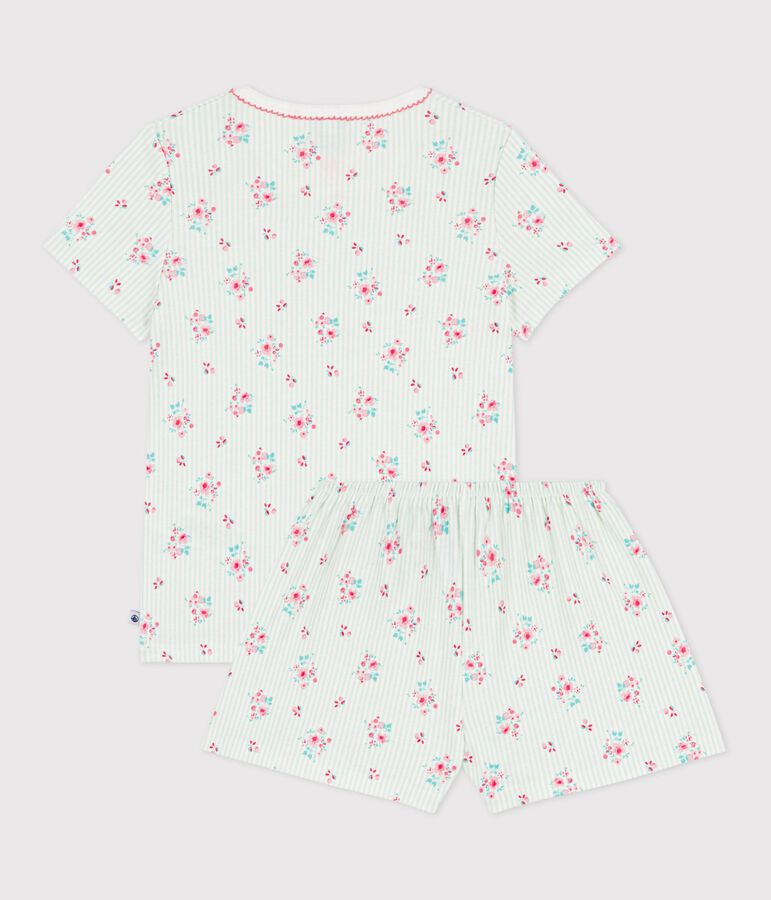Pyjama short enfant en coton imprim&eacute; fleuri blanc/multicouleur