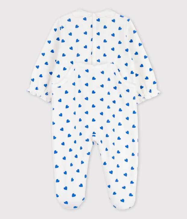 Fluwelen slaappakje met kleine blauwe hartjes wit/blauw