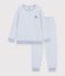Pyjama enfant en coton &eacute;ponge &agrave; rayures bleu/&eacute;cru