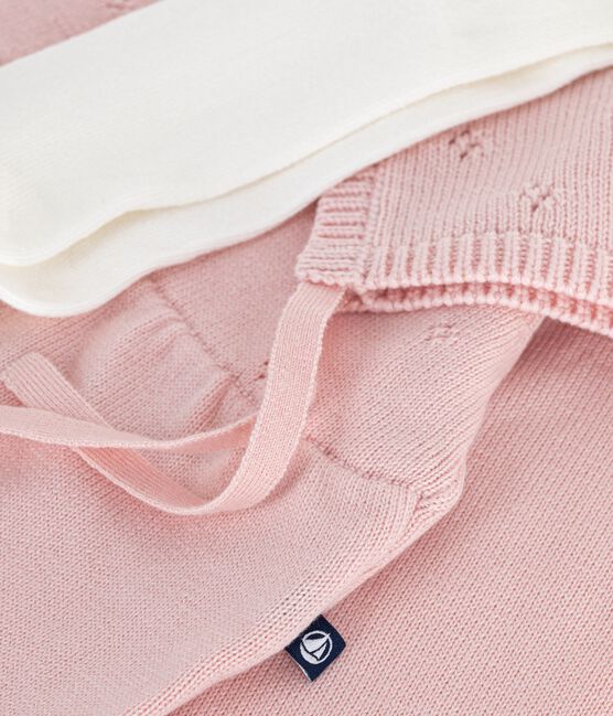 Ensemble cadeau bébé beguin, barboteuse et collant en tricot variante 1